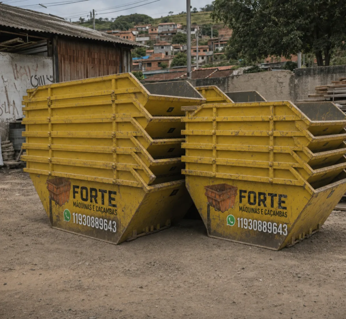 Caçamba de entulho entregue em obra residencial